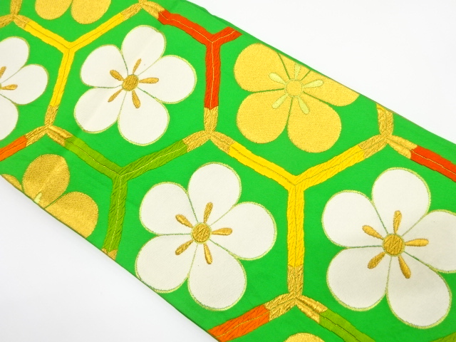 アンティーク　亀甲に梅模様織り出し袋帯（材料）